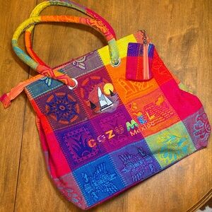 Vibrant Multicolor Tote Bag with Cozumel Embroidered Design